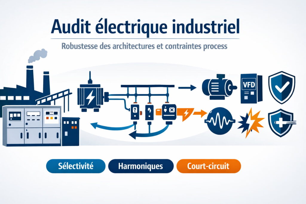 Audit installation électrique industrielle — analyse architecture HTA/BT et coordination des protections